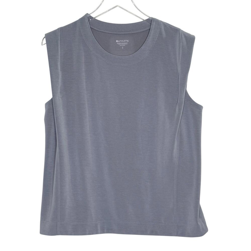 Athleta Seasoft Tank Sweatshirt L Coastline Blue Sleeveless Gym Active Workout